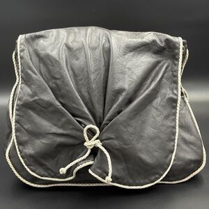 Sobella Braided Trim Italian Leather Shoulder Bag gray / white lamb skin Y2K